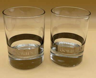 Pair of Dewar's 12 Scotch Whisky Drinking Glasses Heavy Base 4''height