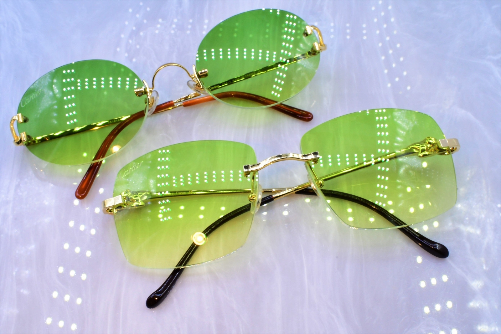 Cartier rimless vintage sunglasses C decor gold forest green scala 55/18 image 5