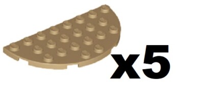 LEGO Dark Tan Plate Round Half 4 x 8 Studs x5 New Part 75326 DT02