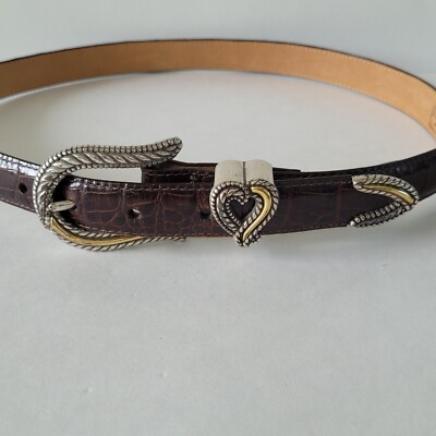 Brighton Classics Brown Mock Croc Belt Silver Buckle Heart 