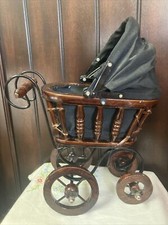 Wooden Victorian Replica Doll Stroller Carriage Buggy Wicker Rattan  Metal