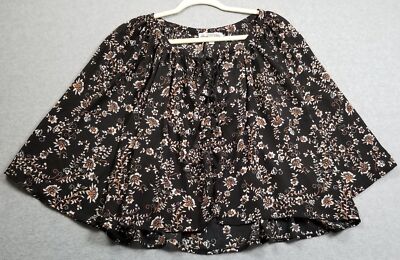 Stem & Vine Top Women s Medium M Black Brown Floral 3/4 Sleeve Blouse Button Up