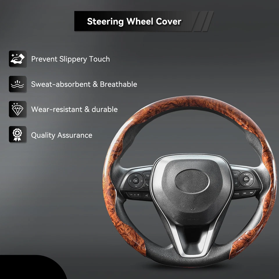 Car Wood Grain Steering Wheel Cover Ultra-thin Breathable Non-slip Accessories - Image 2 of 4