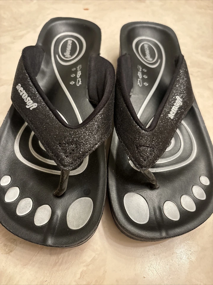 aerosoft womens glitterati black flip flop size 39/us 9 - Image 2 of 4