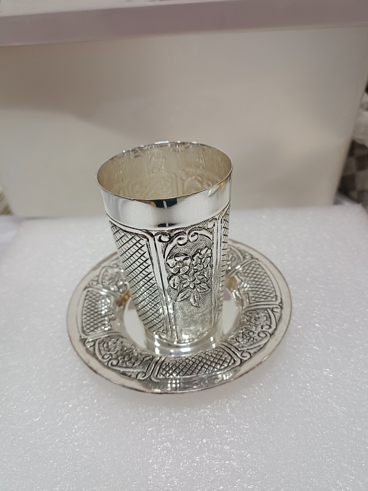 Plate and Kiddush Cup Set Premium Kiddush Wine Cup and Saucer for Shabbat