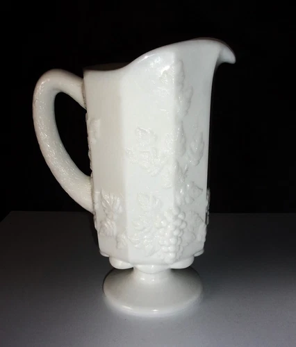 Vintage Westmoreland Milk Glass Grapes Handled Pitcher Heavy