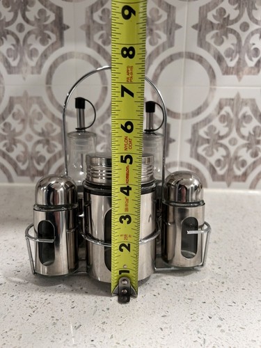 VTG Oil Vinegar Salt Pepper Cruet Set Caddy w/Handle - Bild 4 von 4