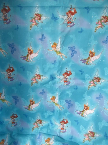 Disney " Fairies On  Butterflies"   Springs  100% Cotton fabric Blue Multi SBTY