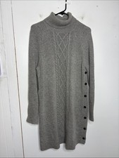 J Crew Dress Womens Large Turtleneck Sweater Cableknit Side Button Wool Blend