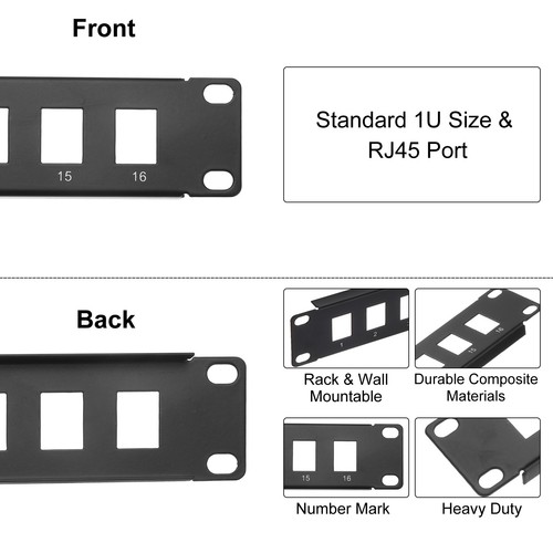 Patch Panel, 1U 19" Key Stone Blank Network 16-Port Patch Panel - Afbeelding 3 van 6