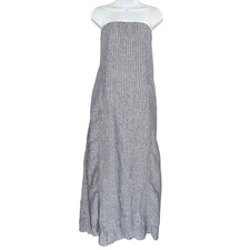 Quince Womens 100% European Linen Strapless Maxi Dress M Chambray Striped