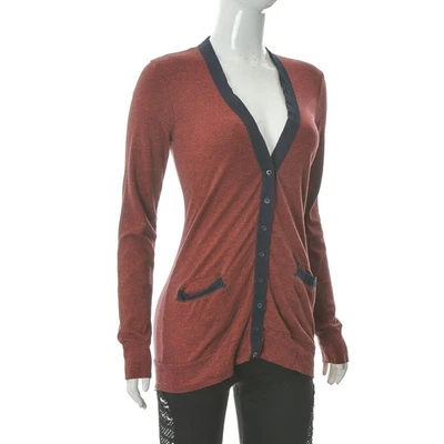 J.Crew Damen Strickjacke Größe S Dunkelrot V-Ausschnitt Kontrastsaum Baumwolle - Bild 1 von 4