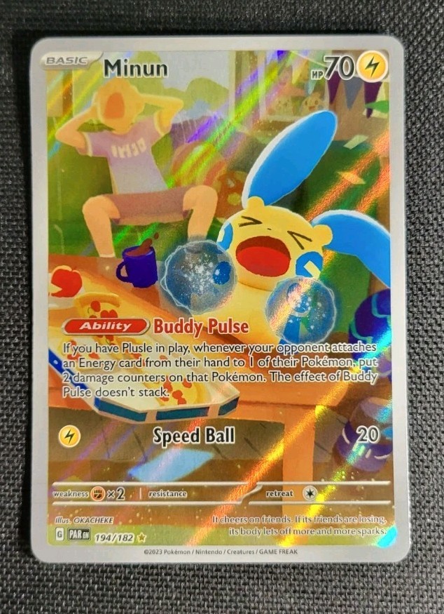 Pokémon TCG Minun 194/182 SV04 Paradox Rift IR Holo Full Art 70 NM