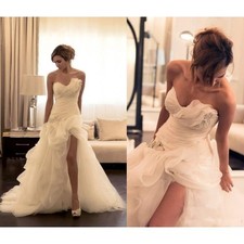 Organza Ruffles A Line High Low Wedding Dress Front Split Summer Bridal Gowns