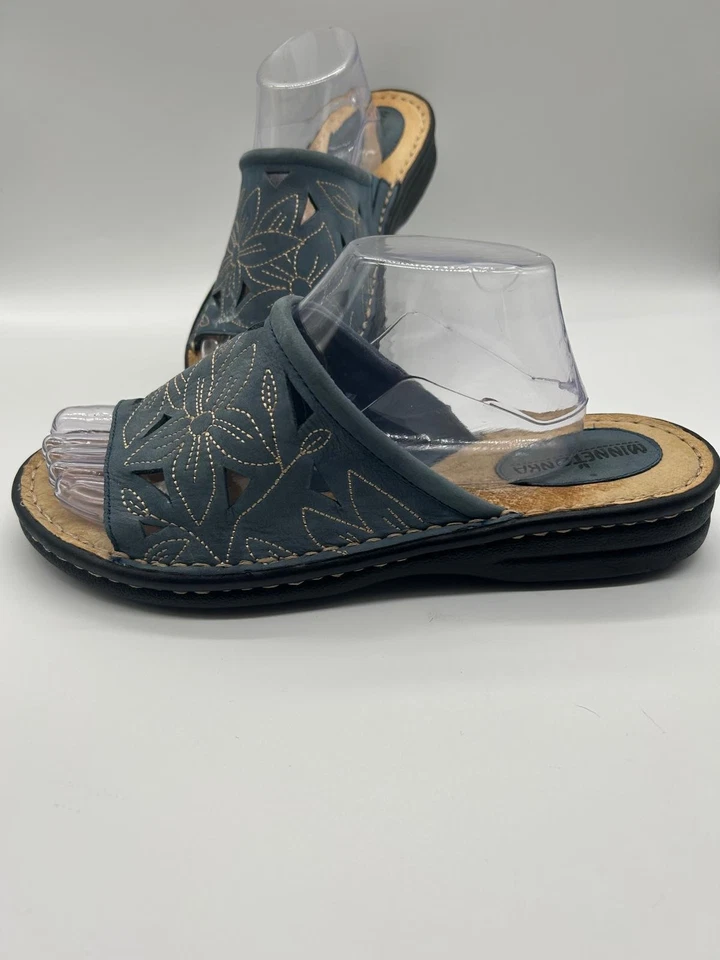 Minnetonka 皮革 Upper Man 制造鞋底拖鞋花卉凉鞋懒人鞋 11 码 — 第 4/4 张图片