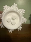 Vintage Fenton Milk Glass Hobnail  Ruffled Epergne 3 Horn Trumpet Vase BASE ONLY