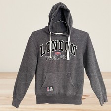 London England VTG Gray Hoodie Sz S Mens Embroidered Appliqu Future Issue