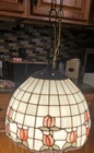 Vintage Tiffany Style Hanging Lamp Stained Rose Shade Stained Glass 12 Inches