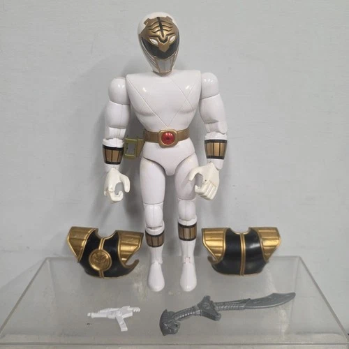 Vintage 1993 Bandai White Mighty Morphin Power Rangers 8" Action Figure weapons
