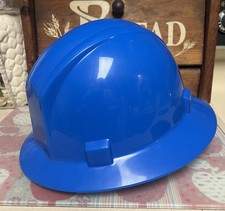 Safety Helmet Hat Blue Full Brim 4 Points Adjustable Sweatband Class G E New