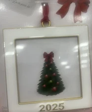 2025 Metal Mini Photo Picture Ornament White  Gold Square By Studio Decor