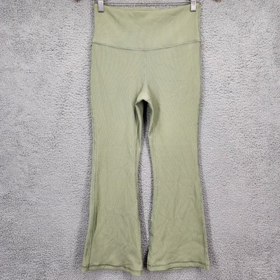 Athleta Elation Rib Crop Flare Pants Green Medium High Rise Ribbed Activewear