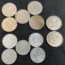 Lot/12 Luxembourg Coins: 1 Franc (1952 & 1965), 25 Centimes (1954) All Nice YG