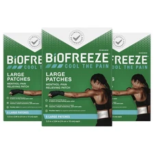 Biofreeze Pain Relief Patches 3-Pack Menthol Knee Back Muscle Neck FSA, Fast Act