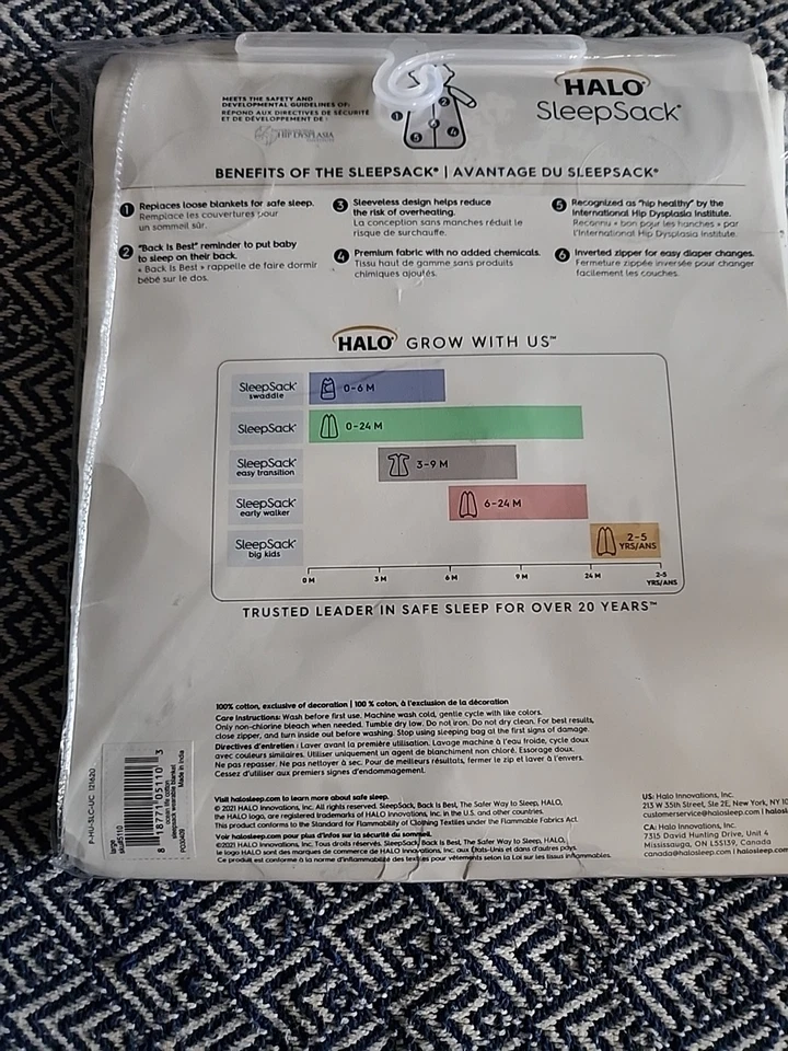 Halo SleepSack Baby Fleece Large 12-18M White/shark Polyester Warm Sleep Sack .5 - Image 2 of 2