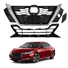 For 2020 2021 2022 Nissan Sentra Front Upper Lower Bumper Grille Assembly Chrome
