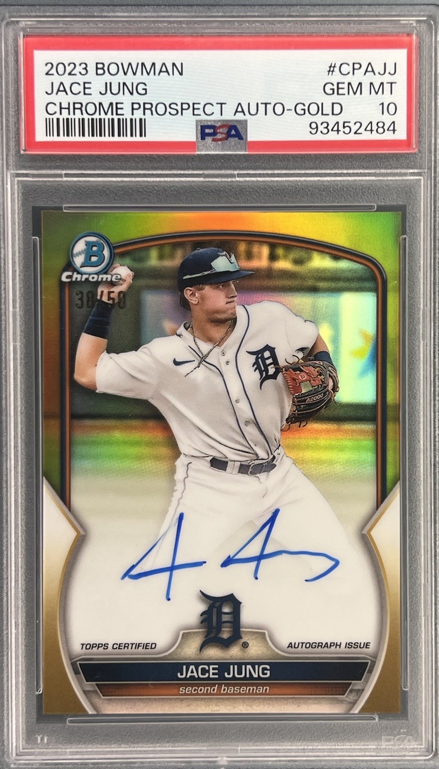2023 Bowman Chrome JACE JUNG Auto /50 True Gold Prospect #CPA-JJ Rookie PSA 10