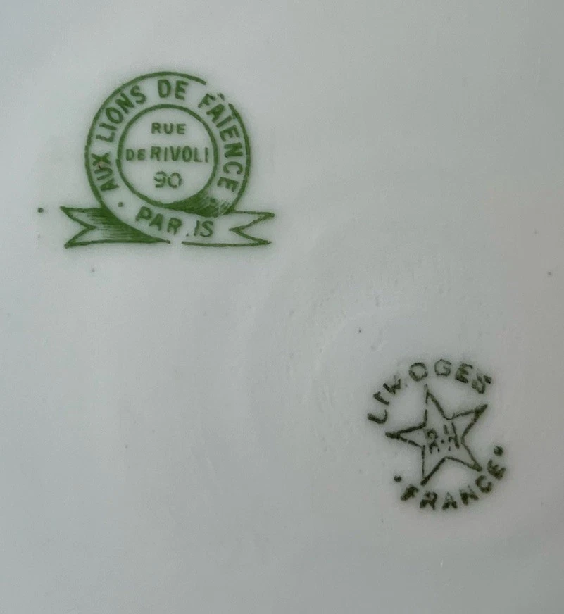 6 ASSIETTES PLATES 1920 D 23,5 PORCELAINE DE LIMOGES ART DECO PANIER FLEURI - Photo 2/4