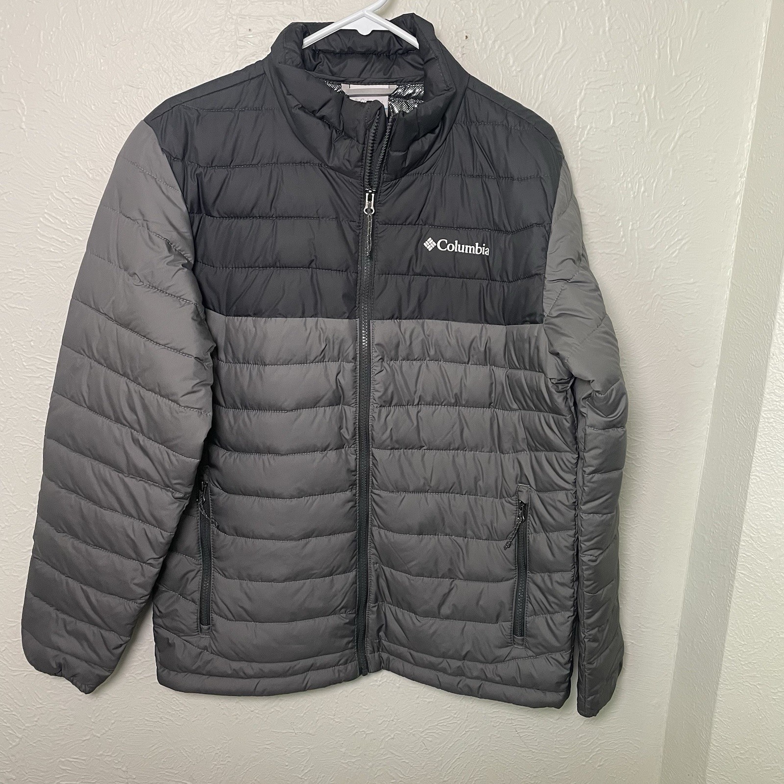 Chaqueta con Capucha Columbia Powder Lite II Para Hombre Gris Medio Negro Omni-Calor Nueva Sin Etiquetas