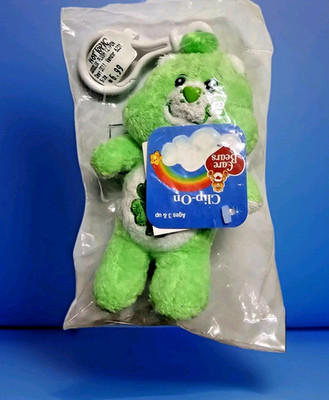 New in Plastic GREEN CARE BEAR   Plush HOT TOPIC Keychain Good Luck CLIP ON '02