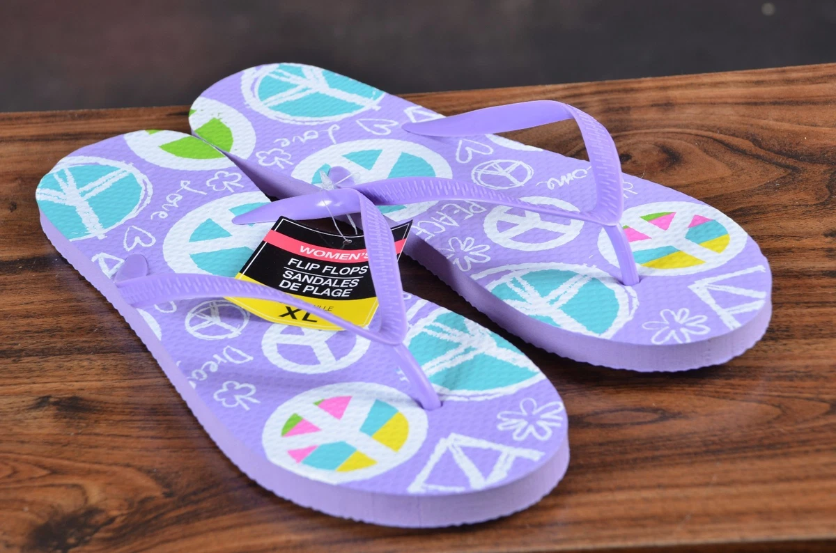 Womens flip flops Purple Peace Love NWT soles X L 10.5M H eBay
