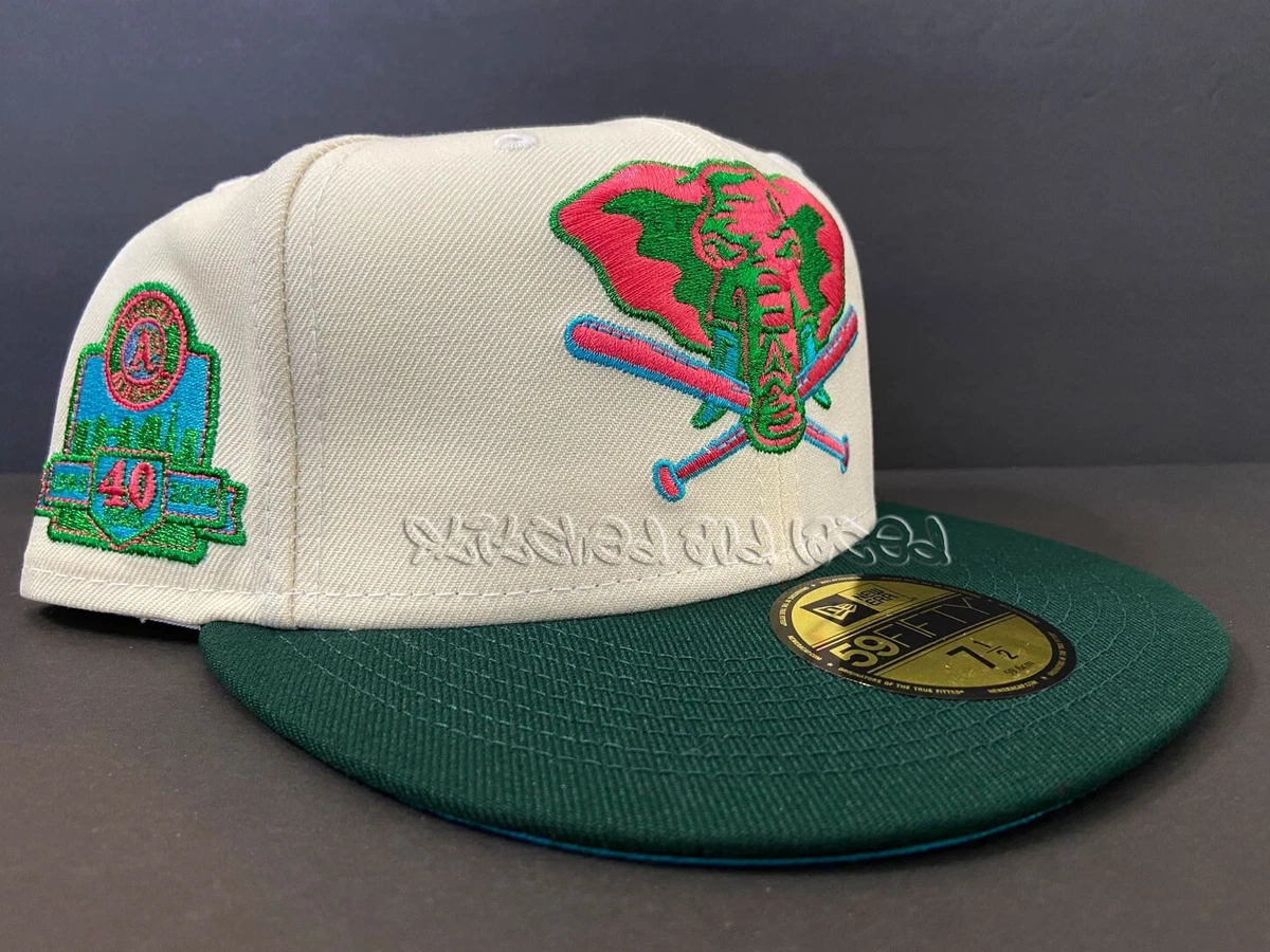 EXCLUSIVE FITTED HAT OAKLAND ATHLETICS OFF WHITE VICE BLUE STOMPER CLUB 7 1/2