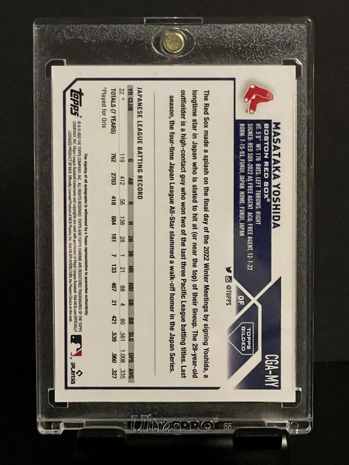 2023 Topps Gilded MASATAKA YOSHIDA Rookie Gold Etch Yellow AUTO /75 REDSOX RC - Image 2 of 2