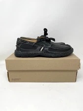 Clarks Mens 8.5 Waterloo Boat Shoe Black Leather Casual Dress Shoe Tie Slip On