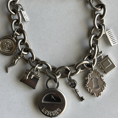 Moschino Charm Bracelet Time 4 Pendant Stainless Steel Watch New