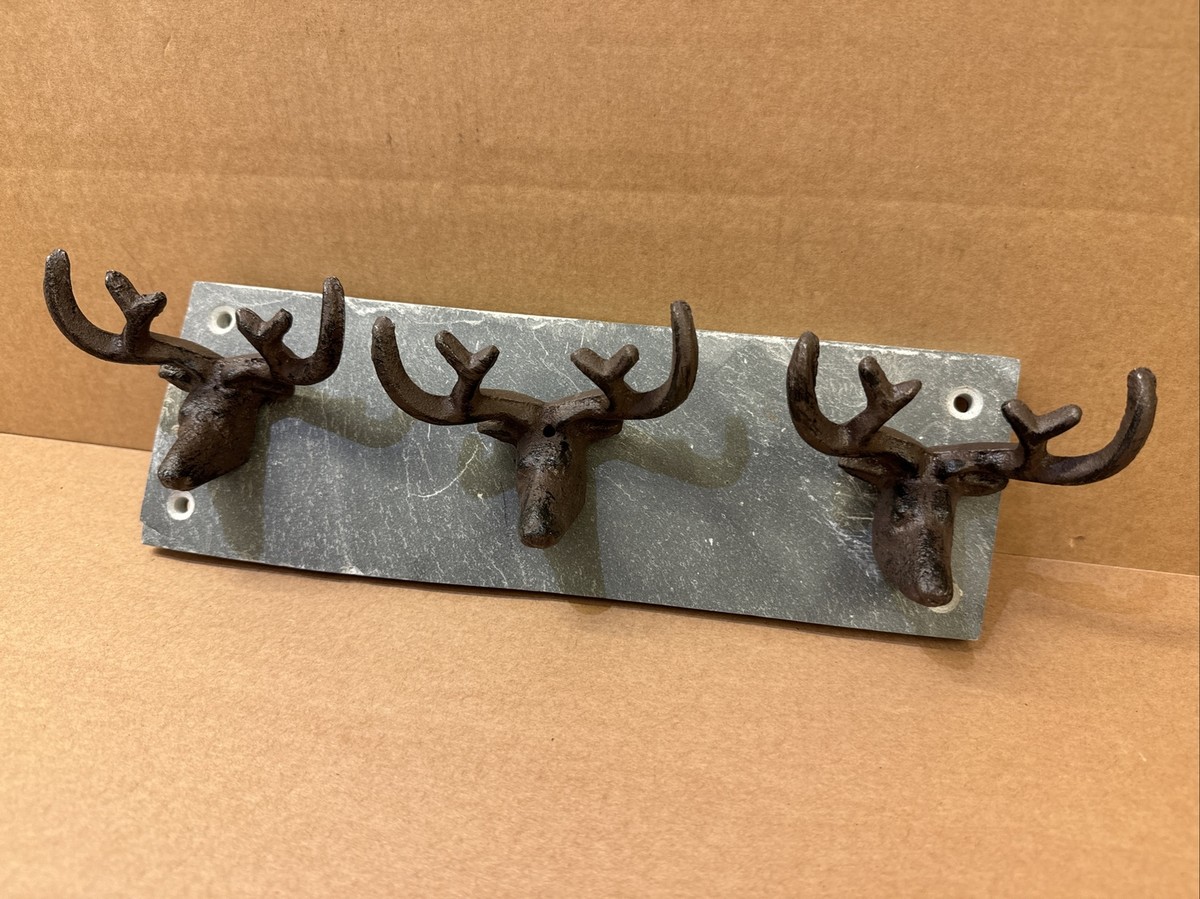 Cast Iron Stag Head Wall Coat Hook Rack Utility Storage for Coats, Bags,  Leads