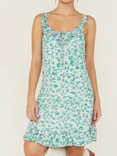 NWD Molly Bracken Women's Floral Print Ruffle Trim Sleeveless Mini Dress Size M