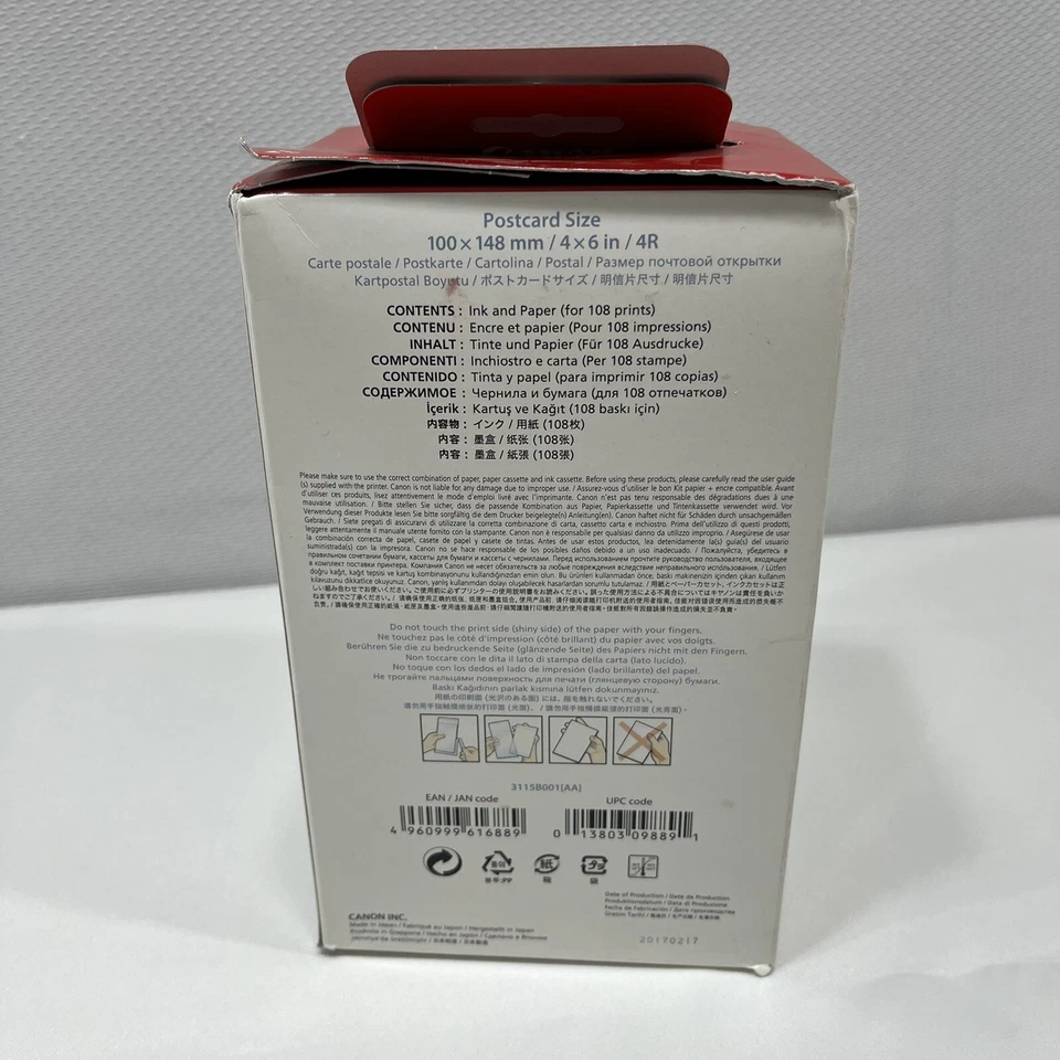 Juego de papel tinta color Canon Selphy CP 4x6 KP-108IN 108 hojas 3 carro de tinta sellado Foto 4 de 4