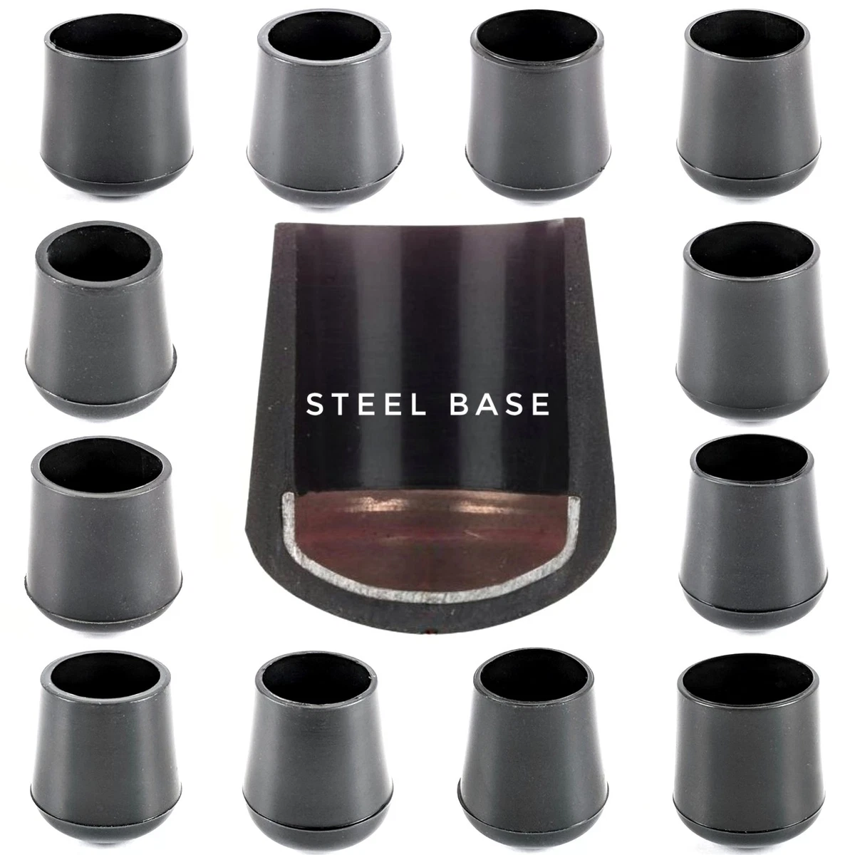 Tube End Caps SCHOOL CHAIR FEET Rubber Ferrules with Steel Base Made in Germany