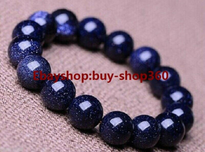 Pretty 6mm-14mm Natural Blue Galaxy Staras Sand Sun Sitara Stretch Bracelet 7.5''