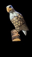 Vintage Hand Painted Wood Bald Eagle Perched On Wood 6 1/2