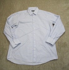 Hugo Boss Shirt Men 16 32 White Blue Gingham Check Long Sleeve Button Down