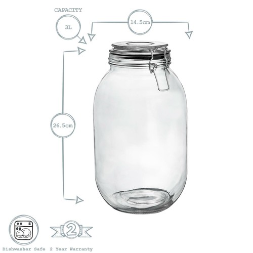 Glass Storage Jar with Airtight Clip Lid 3L Black Seal - Picture 3 of 6