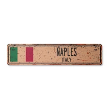 NAPLES ITALY Vintage Street Sign Italian flag city country road wall rustic gift