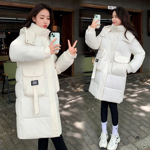 Mujeres Abrigo Cálido Suelto Largo Con Capucha Algodón Invierno Acolchado Parka Informal Prendas de abrigo Talla - Imagen 6 de 29