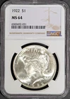 1922 $1 Silver Peace Dollar Bullion Coin MS 64 NGC # 6583692-031 + Bonus